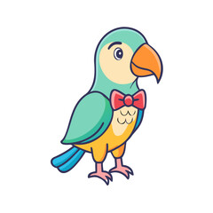 Colorful cartoon parrot with red bow tie