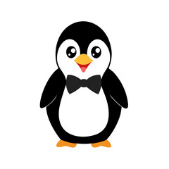Obraz premium Cartoon penguin in black bow tie on white background