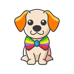 Fototapeta premium Cartoon dog with rainbow bow tie in pride colors