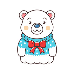 Fototapeta premium Polar bear cartoon with red bow tie and sweater