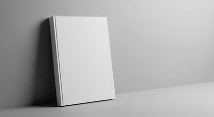 Minimalist Book Cover Mockup Leaning Against Wall in Gray Tones.