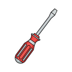 Red and Silver Flathead Screwdriver Tool for Repair and Construction.