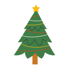 Christmas tree decorated with garlands isolated on the background. Vector New Year and Christmas illustrations.