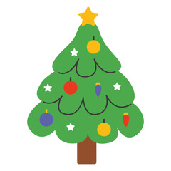 Christmas tree decorated with Christmas toys isolated on the background. Vector New Year and Christmas illustrations.