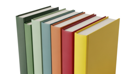 Stack of books with different colored spines transparent background cutout png