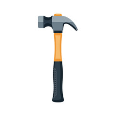 Claw hammer tool with wooden and rubber grip handle.
