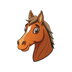 Cheerful Horse Portrait: A charming cartoon depiction of a friendly horse head, showcasing a warm smile and inviting eyes, perfect for conveying joy and positivity.