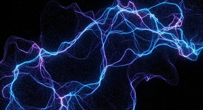 Electricpurple lightning streaks through a starlit sky