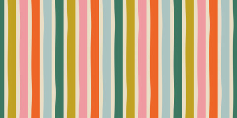 Colorful pastel color stripe seamless pattern illustration. Hand drawn geometric striped line background in vintage style. 
