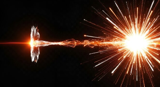 Fiery particle beam pierces the darkness radiating energy