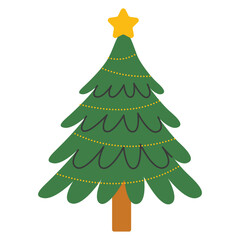 Christmas tree decorated with garlands isolated on the background. Vector New Year and Christmas illustrations.