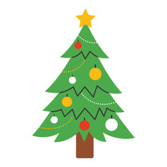 Christmas tree decorated with Christmas toys and garlands isolated on the background. Vector New Year and Christmas illustrations.