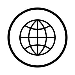 Globe or World Grid Icon in a Black Circle, Flat Line Vector Symbol