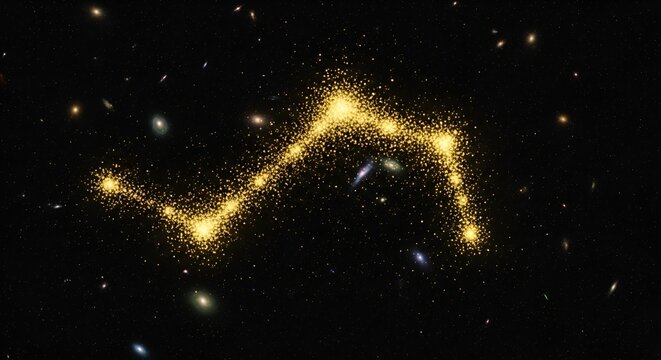 Golden star trail amidst distant galaxies