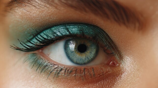 Close-up view of colorful eye makeup