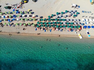 Summer day on Gjipe Beach on Ionian Sea in Albania. Drone point of view.