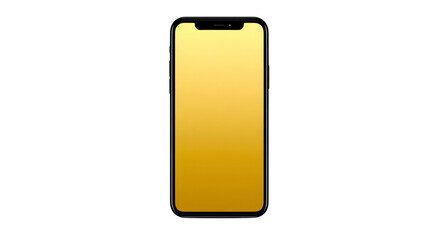 Smartphone with blank yellow gradient screen, modern mobile device, isolated on transparent background, digital technology, communication, and minimalist design concept
