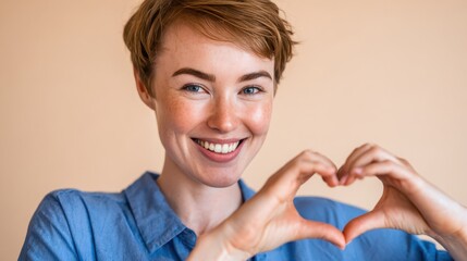 Woman forming heart with hands