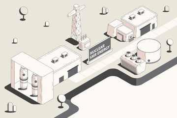 Nuclear Energy, Small Modular Reactors: Compact Solutions for a Clean Energy Future in isometric graphic