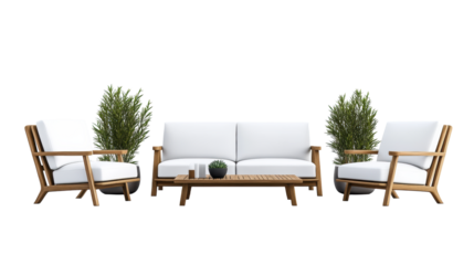 Elegant Garden Furniture Set with Cushions on Transparent Background