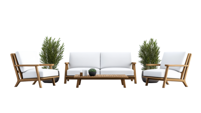 Elegant Garden Furniture Set with Cushions on Transparent Background