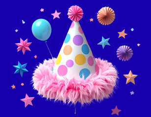 Vibrant Polka-Dot Party Hat in Minimal Flat Lay