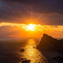 Golden Hour at the Coast - A Dramatic Sunset Over the Ocean.