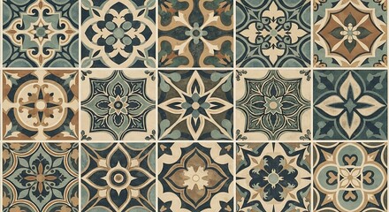 Vintage Tile Pattern with Intricate Floral and Geometric Designs.