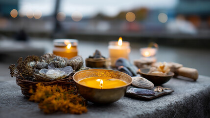 Ceremony space spiritual visualization faceless earth ritual defocused natural background sacred gathering place ceremonial setting spiritual practice environment ritualistic