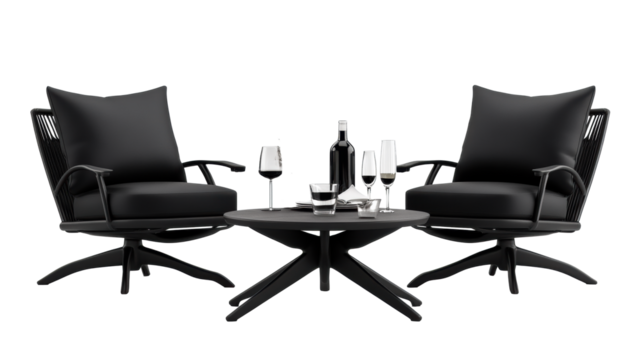 Elegant Garden Furniture with Wine and Glasses on Transparent Background