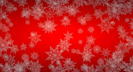 White snowflakes falling on vibrant red background