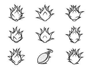 Dragon Fruit Ultra Minimalist 2D Line Art Icon Set Modern Fresh Fruit Vector Illustration