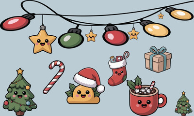 Horizontal Christmas and New Year banner .Seamless border with winter icons in abstract modern geometric flat style. Template for card, invitation or advertising. Happy holidays. Vector illustration.