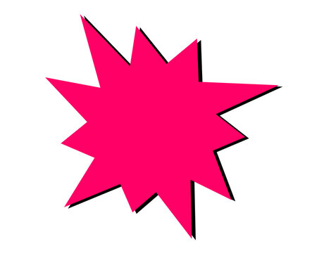Bright pink comic explosion star shape with bold shadow for sale labels, discount stickers, pop-art designs, and promotional graphic elements