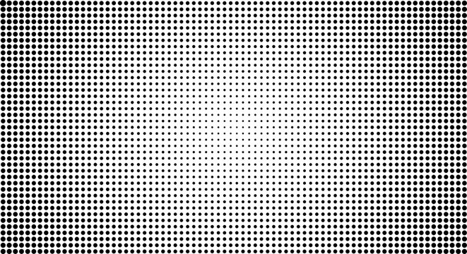 Black halftone dot gradient background with fading center effect for modern graphic design, comic style textures, posters, and abstract layouts