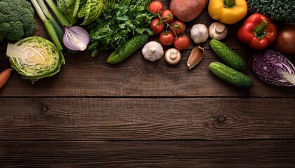 fresh vegetables arranged on a weathered wooden surface