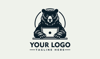 Obraz premium Vector Logo of a Bear with a Laptop - Ideal for Tech Startups and Business Branding.