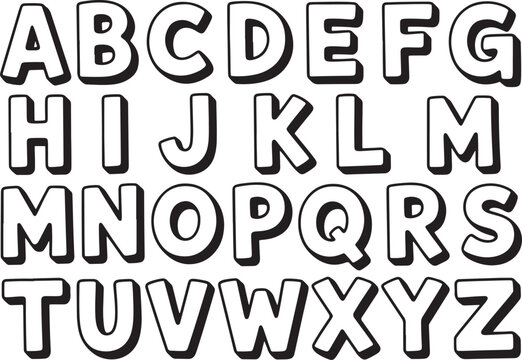 Black and White Hand Drawn Alphabet Letters abcdefg