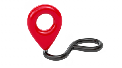 Red map pin with glossy finish and black winding route symbolizing navigation, travel, or location marker, isolated on transparent background, ideal for travel, direction, or GPS concepts