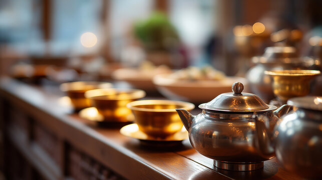 Chinese tea ceremony room setting faceless traditional practice defocused ceremonial space background authentic tea ritual cultural tradition Asian hospitality mindful tea