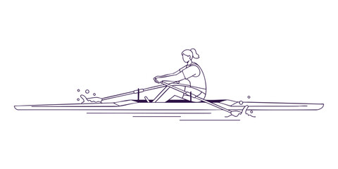 Paralympic Rowing Athlete Pulling the Oar — Line Art Illustration