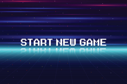 START NEW GAME, play game. pixel art. 8 bit game. retro game. for game assets in vector illustrations.