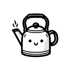Obraz premium Cute cartoon kettle with steam and happy face
