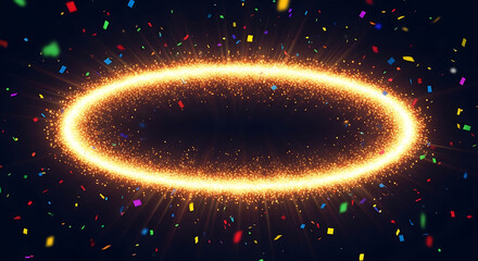 Confetti, celebration, abstract, light ring, portal, gold, particles, energy, background, glowing,