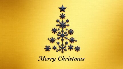 Minimalist Christmas Tree Made of Black Snowflakes on Smooth Golden Texture. Upscale Holiday Greeting_12