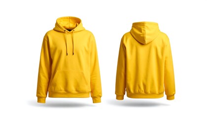 Isolated vibrant yellow hooded sweatshirt design template for an online clothing catalog collection mockup, versatile apparel display