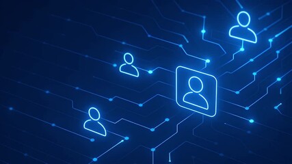 Network user connection profile digital avatar circuit board glowing blue social network node data link abstract technology communication network user connection nodes glowing blue outline of user - Powered by Adobe