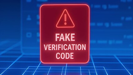 Fake verification code warning red sign glowing on digital grid alerting viewers to fraud and cybersecurity verification code risk with holographic interface and fraud detection urgency - Powered by Adobe