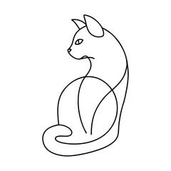 Cute cat sitting in a simple continuous line art style isolated on white background