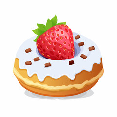Vector icon illustration of a delicious donut with sweet strawberry topping. Cute, appetizing design suitable for bakery branding, menus, and playful food graphics